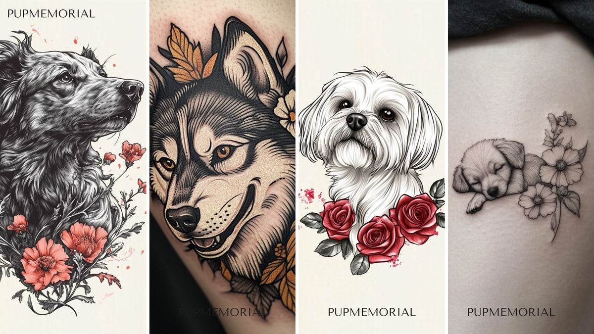 14 Special Dog Memorial Tattoo Ideas With Flowers
