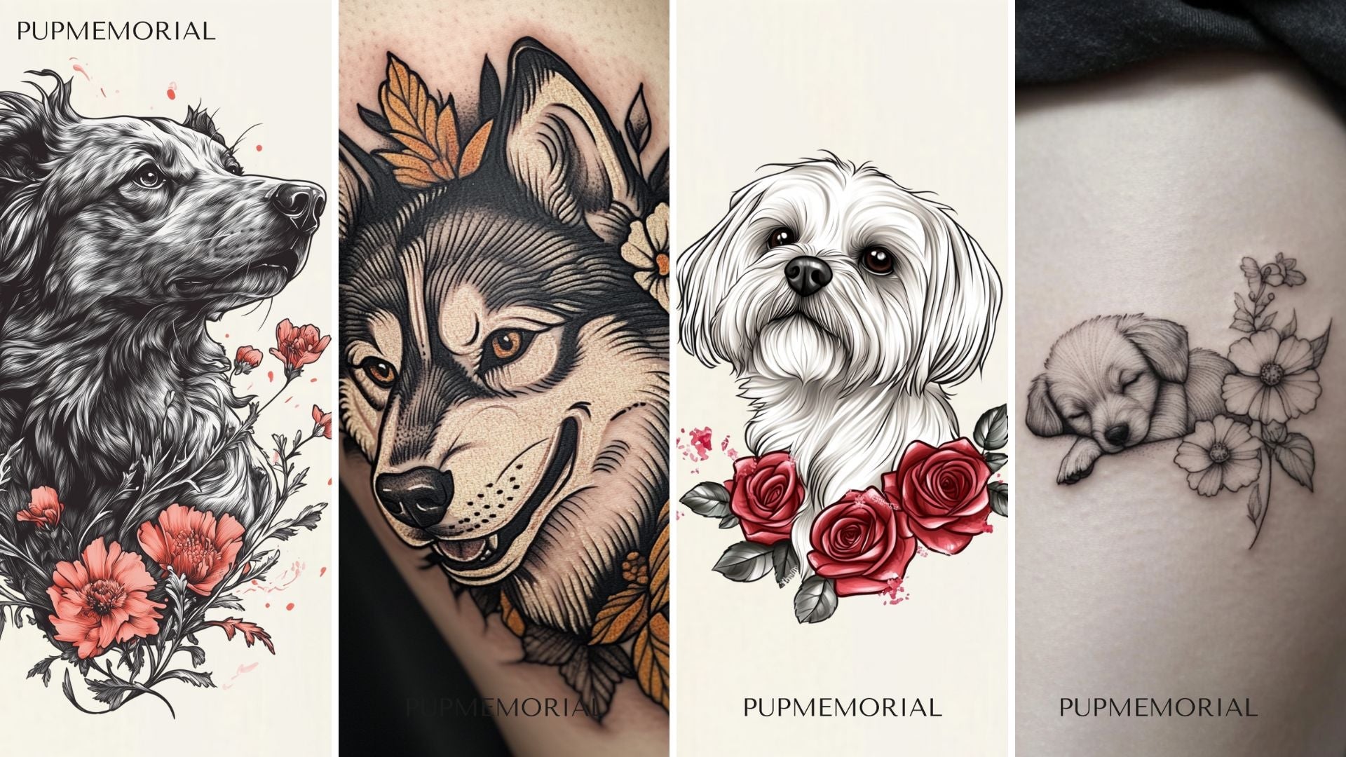 14 Special Dog Memorial Tattoo Ideas With Flowers