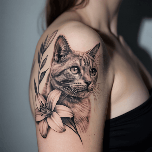 11+ Cat Memorial Tattoo with Flowers!