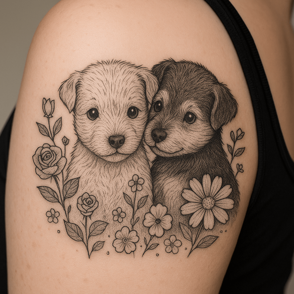 20+ Airedale Terrier Tattoo Ideas With  Flower Tattoo
